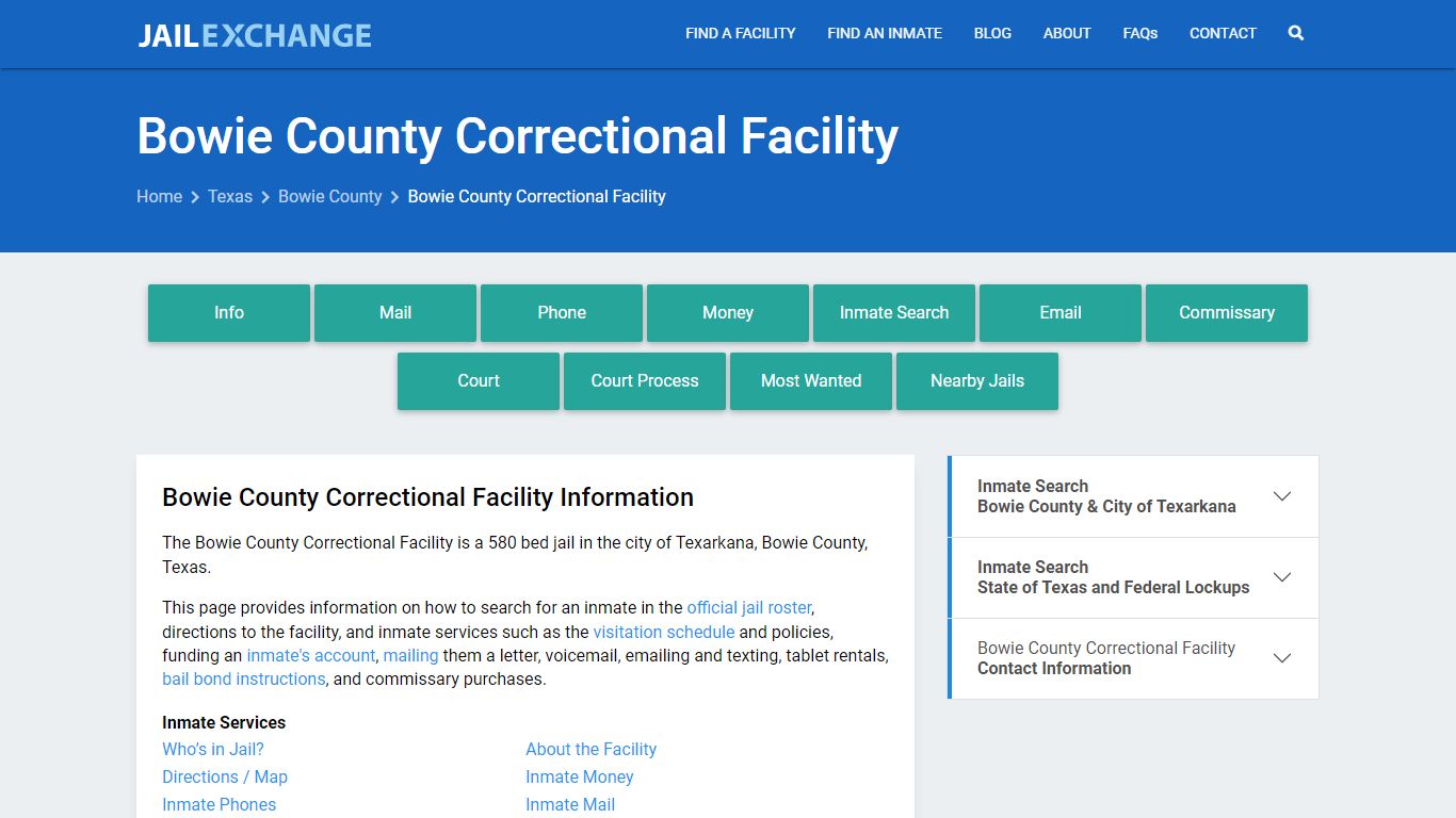 Bowie County Correctional Facility, TX Inmate Search, Information